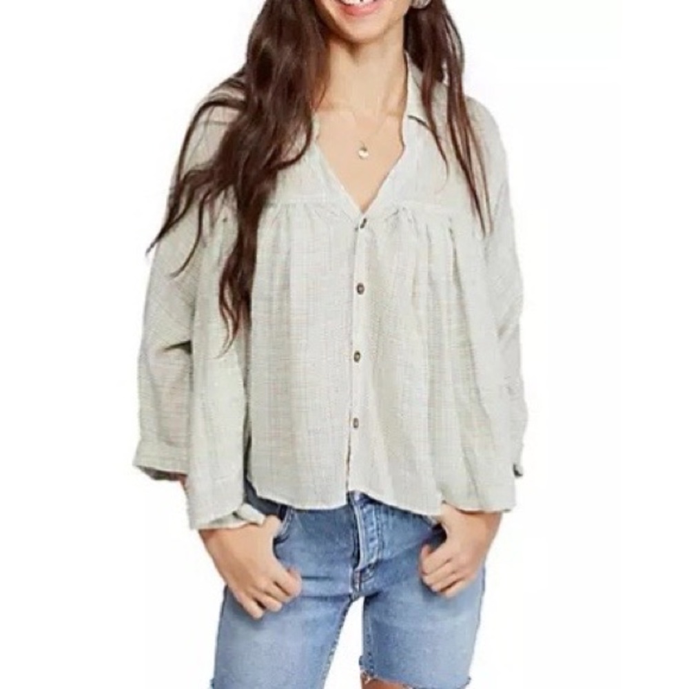 NWT Free People Rainbow Picnic Button Shirt Size XS